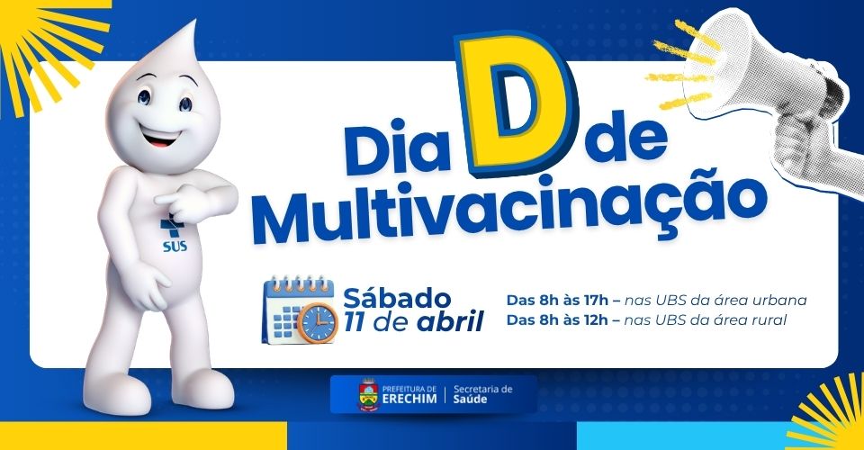 A Prefeitura de Erechim, por meio da Secretaria Municipal de Saúde, promove no próximo sábado, (11), o Dia D de Multivacinação, com foco especial na imunização contra a Influenza. A mobilização reforça um dos pilares mais importantes da saúde pública: a vacinação como ferramenta essencial para salvar vidas, reduzir internações e evitar a sobrecarga do sistema de saúde, especialmente com a aproximação do inverno.