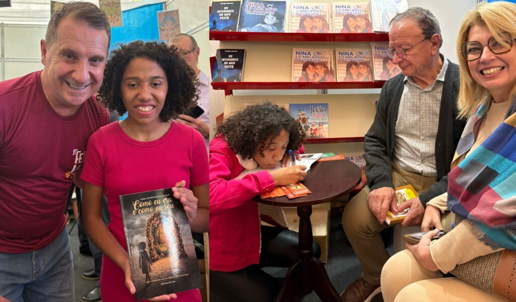 A 27ª Feira do Livro de Erechim está revelando de um novo talento na área das escritas. Camila Grzybowski Dias da Silva, de apenas 15 anos, é autora do livro “Como eu era e como eu sou”, autobiografia que é considerada um é um testemunho profundo sobre a busca pela identidade, trata sobre o significado da palavra pertencimento e também aborda o sistema de adoção de crianças no Brasil. O livro percorre o caminho de uma infância fragmentada, marcada pelo abandono e pela passagem por um lar de acolhimento, até o momento transformador em que foi edotada por uma nova família. A publicação já faz sucesso entre o público que prestigia a 27ª Feira do Livro de Erechim. Entre os destaques registrados por Camila em seu estande, no último fim de semana, estiveram as visitas e os autógrafos concedidos ao patrono Alcides Mandelli Stumpf, à presidente da CDL Erechim, Débora Balbinotti Lunardi, e ao prefeito Paulo Polis.